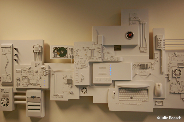 collage of computer parts painted white